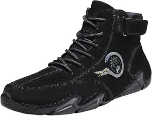 Men's Athletic Running Shoes High Top Hook Loop Short Boots Suede Lace Up Shoes Arch Support Plantar Sneaker
