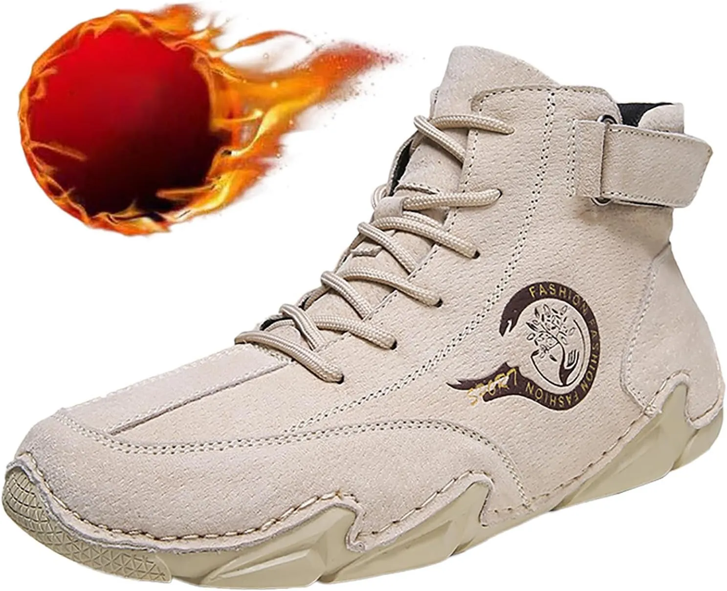 Men's Athletic Running Shoes High Top Hook Loop Short Boots Suede Lace Up Shoes Arch Support Plantar Sneaker