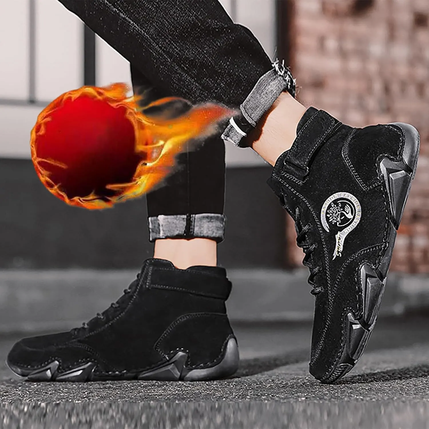 Men's Athletic Running Shoes High Top Hook Loop Short Boots Suede Lace Up Shoes Arch Support Plantar Sneaker