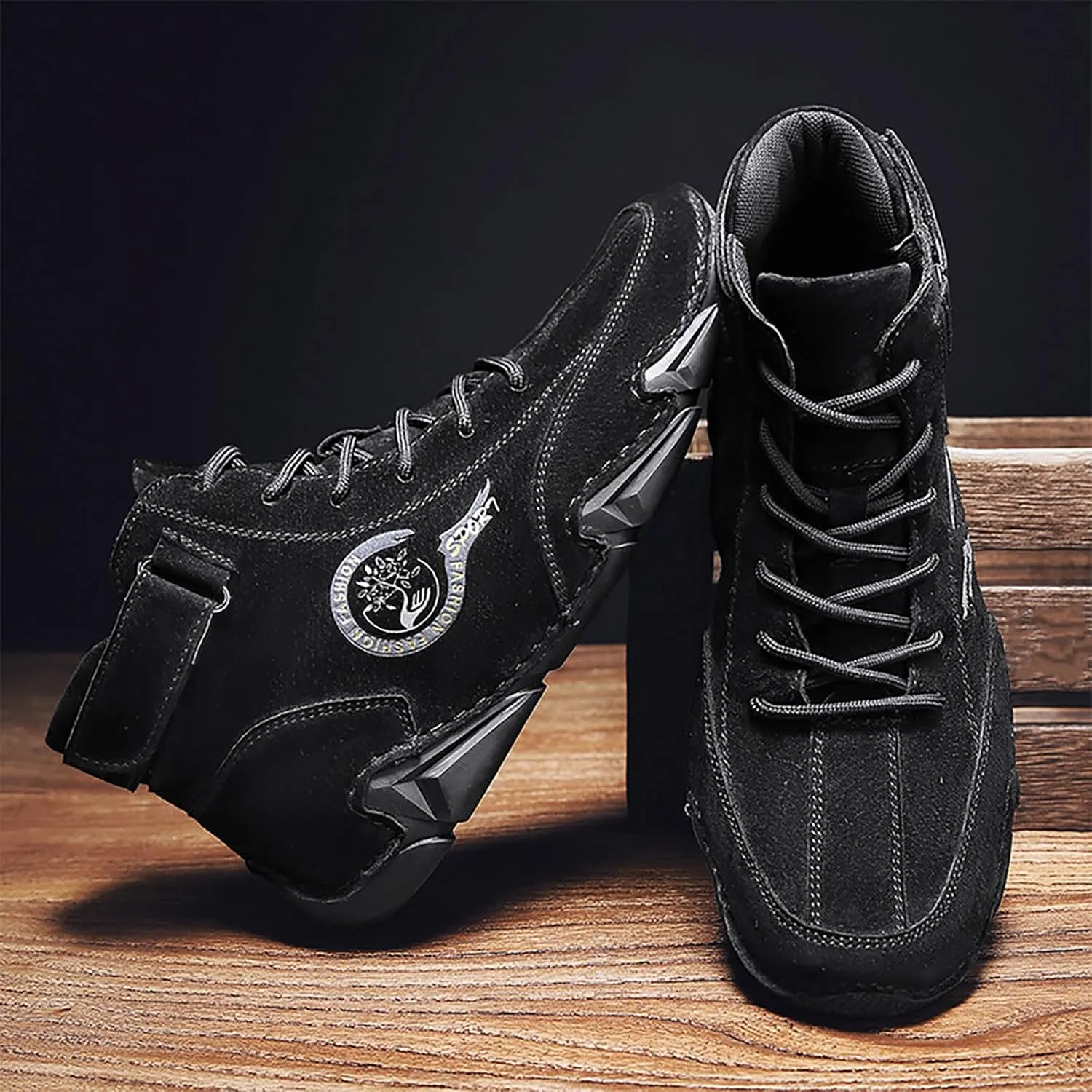 Men's Athletic Running Shoes High Top Hook Loop Short Boots Suede Lace Up Shoes Arch Support Plantar Sneaker