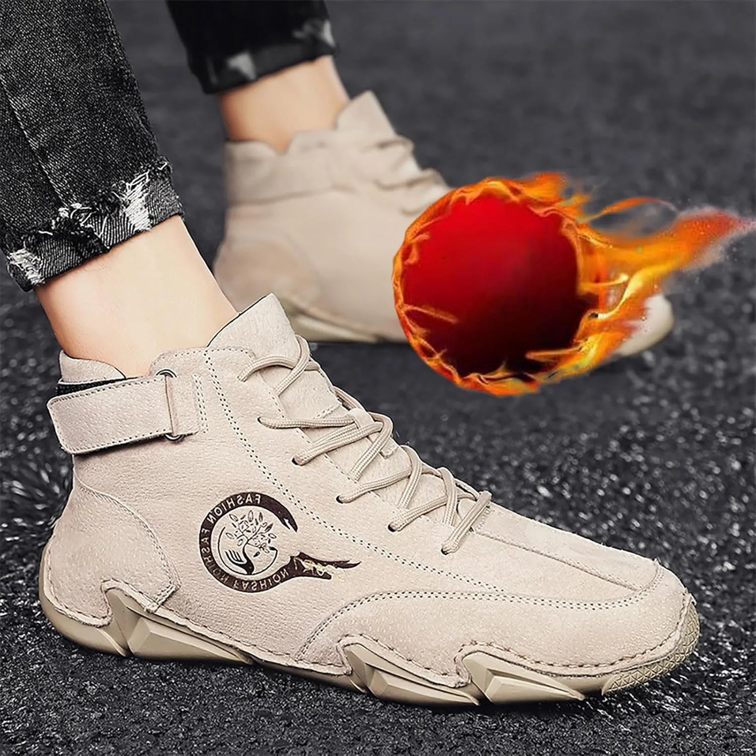 Men's Athletic Running Shoes High Top Hook Loop Short Boots Suede Lace Up Shoes Arch Support Plantar Sneaker