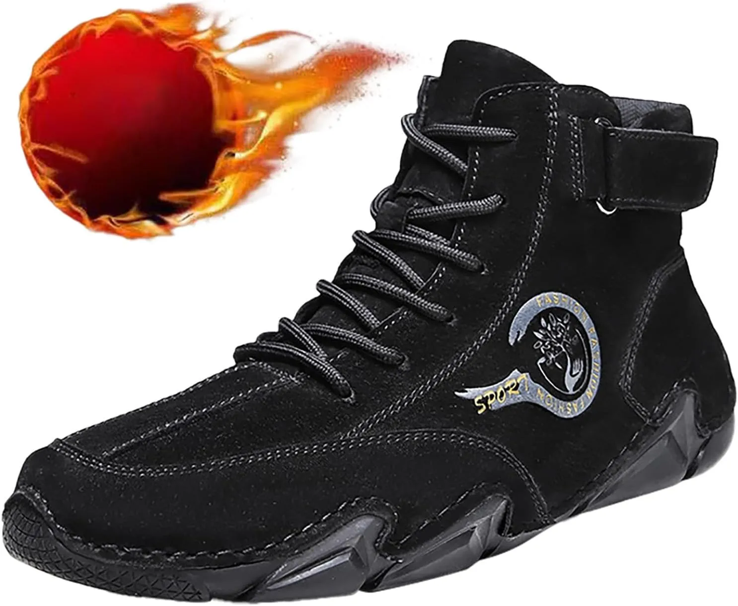 Men's Athletic Running Shoes High Top Hook Loop Short Boots Suede Lace Up Shoes Arch Support Plantar Sneaker