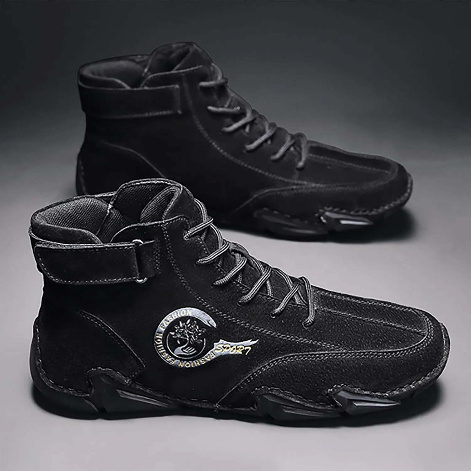 Men's Athletic Running Shoes High Top Hook Loop Short Boots Suede Lace Up Shoes Arch Support Plantar Sneaker