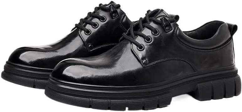 Mens Big Head Derby Shoes British Style Platform Lace-up Small Leather Shoes for Wedding Prom Business