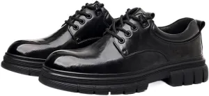 Mens Big Head Derby Shoes British Style Platform Lace-up Small Leather Shoes for Wedding Prom Business