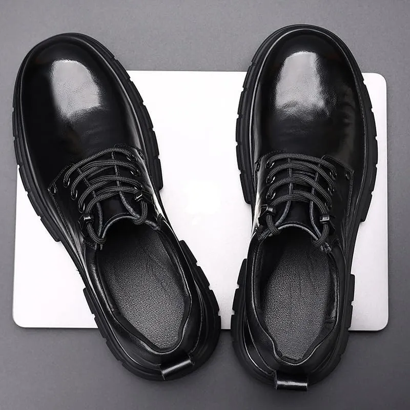 Mens Big Head Derby Shoes British Style Platform Lace-up Small Leather Shoes for Wedding Prom Business