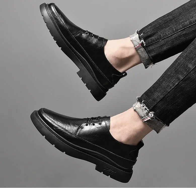 Men's Block Leather Oxford Shoes Mens Comfort Pointed Toe Lace Up Derby Shoes Breathable Non-Slip Dress Shoes for Business Work Dating