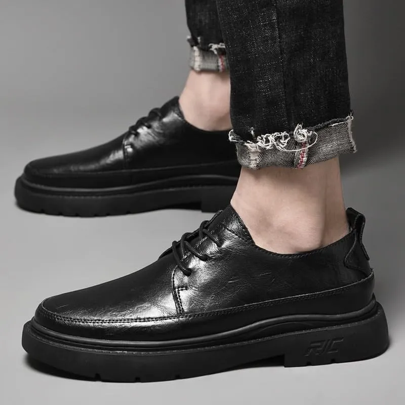 Men's Block Leather Oxford Shoes Mens Comfort Pointed Toe Lace Up Derby Shoes Breathable Non-Slip Dress Shoes for Business Work Dating