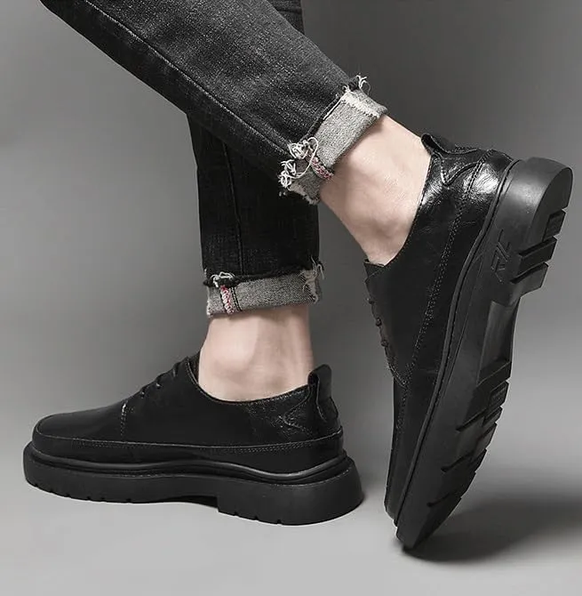 Men's Block Leather Oxford Shoes Mens Comfort Pointed Toe Lace Up Derby Shoes Breathable Non-Slip Dress Shoes for Business Work Dating