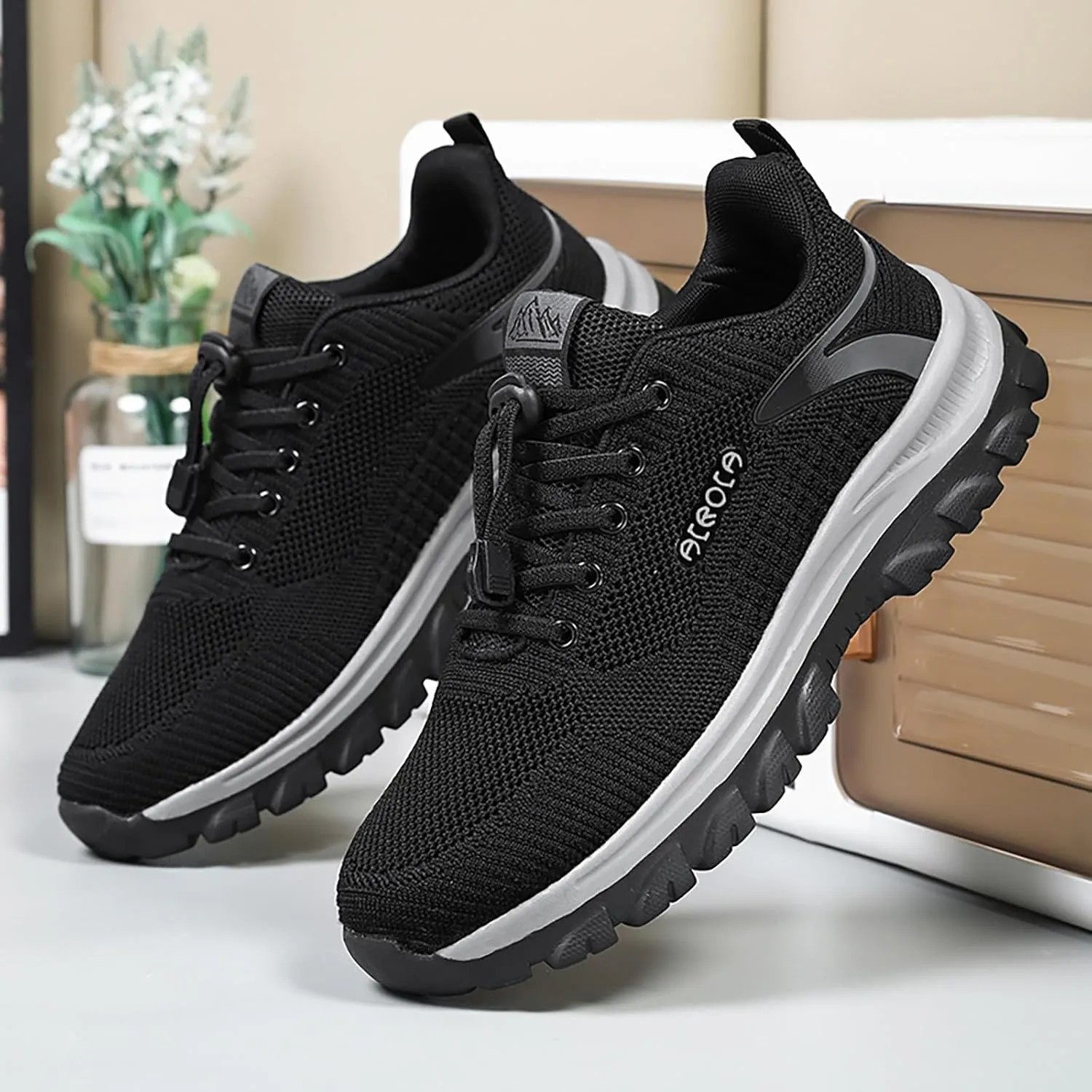 Mens Breathable Lace Up Running Shoes Recovery Air Athletic Running Tennis Shoe Men's Arch Support Insole Shoes