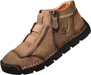 Men's British Large Casual Leather Foreign Trade Zipper Sports Shoes Sneaker Rack for Men (Khaki, 7.5)