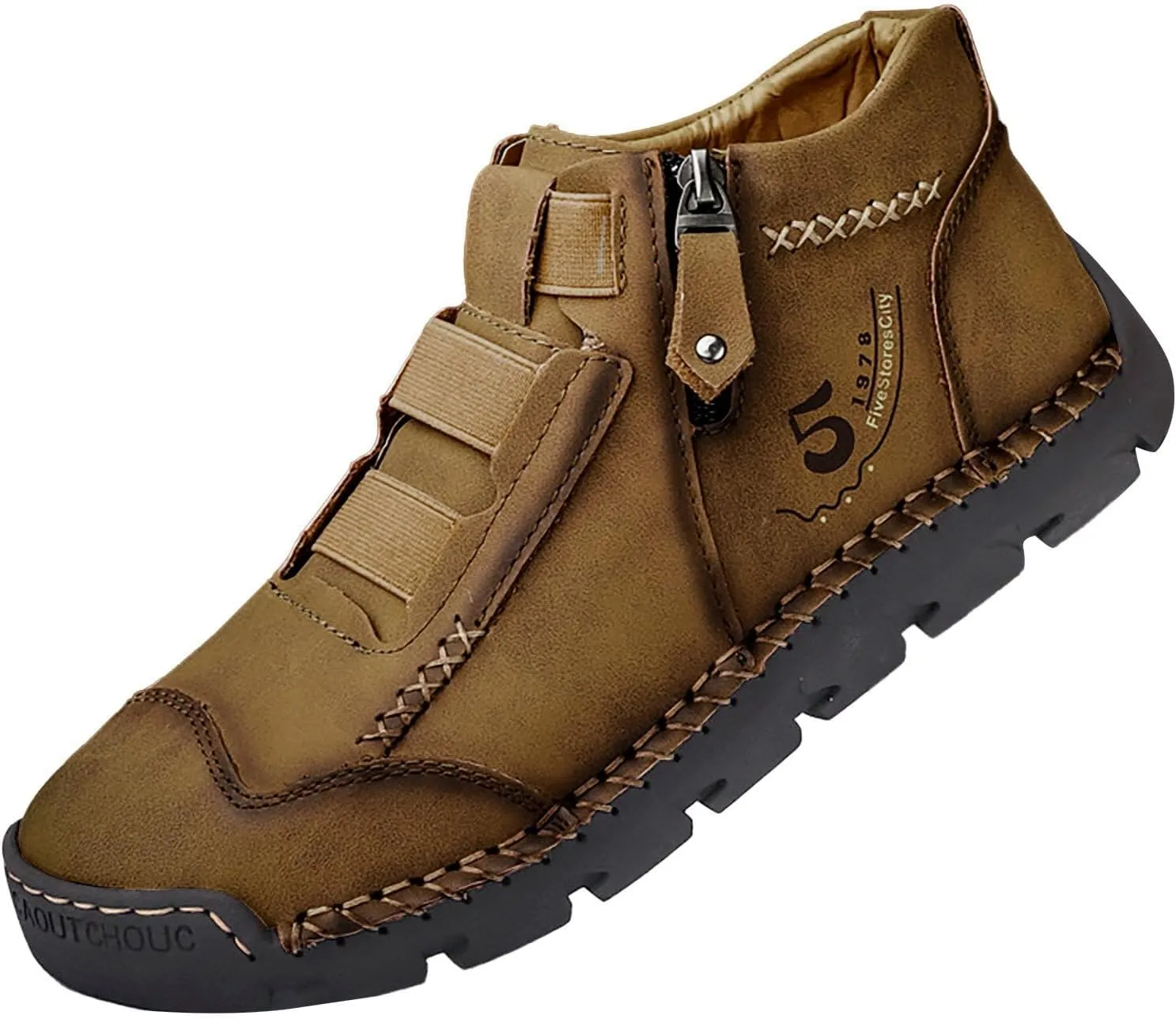 Men's British Large Casual Leather Foreign Trade Zipper Sports Shoes Sneaker Rack for Men (Yellow, 6.5)
