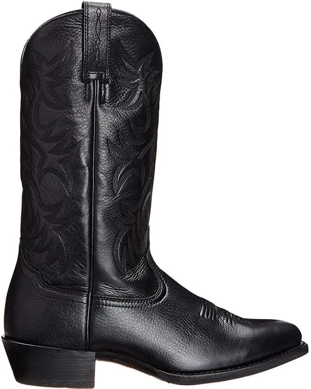 Mens Brown Cowboy Boots Classic Embroidered Snip Toe Wide Calf Mid-Cylinder Leather Country Western Boots Men's Work Boots