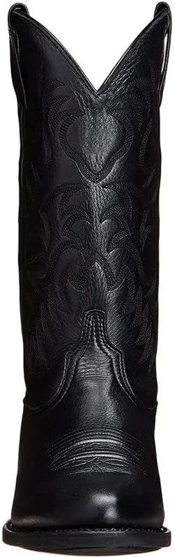Mens Brown Cowboy Boots Classic Embroidered Snip Toe Wide Calf Mid-Cylinder Leather Country Western Boots Men's Work Boots