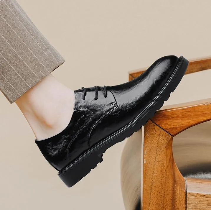 Men's Classic Lace-up Formal Oxfords Hand Stitching Comfort Leather Shoes Fashion Loafers Low Top Work Dress Shoes