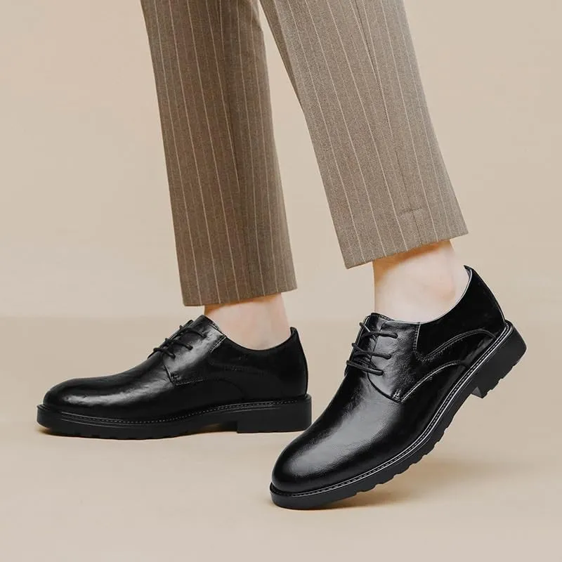 Men's Classic Lace-up Formal Oxfords Hand Stitching Comfort Leather Shoes Fashion Loafers Low Top Work Dress Shoes