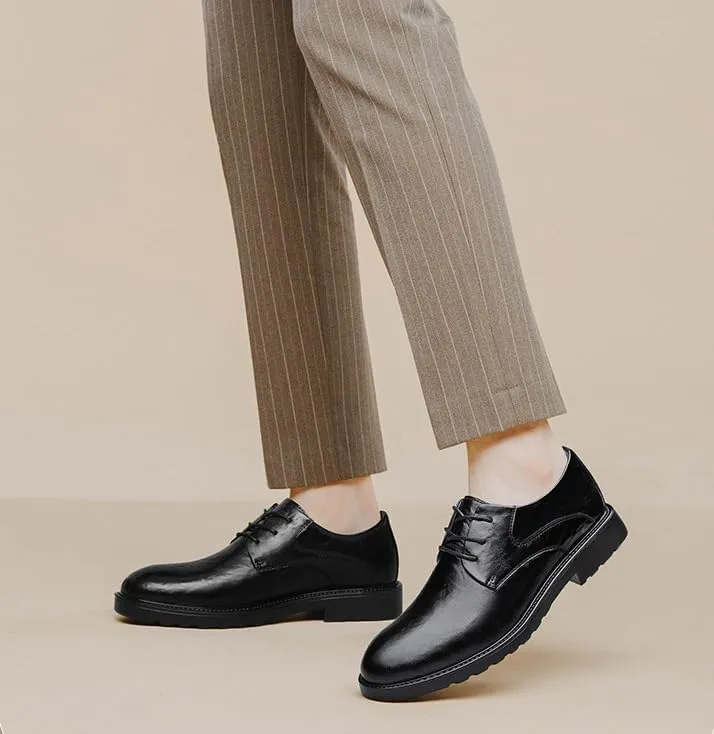 Men's Classic Lace-up Formal Oxfords Hand Stitching Comfort Leather Shoes Fashion Loafers Low Top Work Dress Shoes