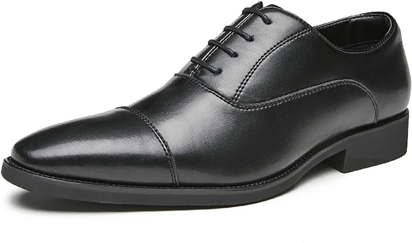 Mens Dress Shoes Cap Toe Oxfords Shoes Leather Formal Tuxedo Casual Derby Wedding Shoes for Men