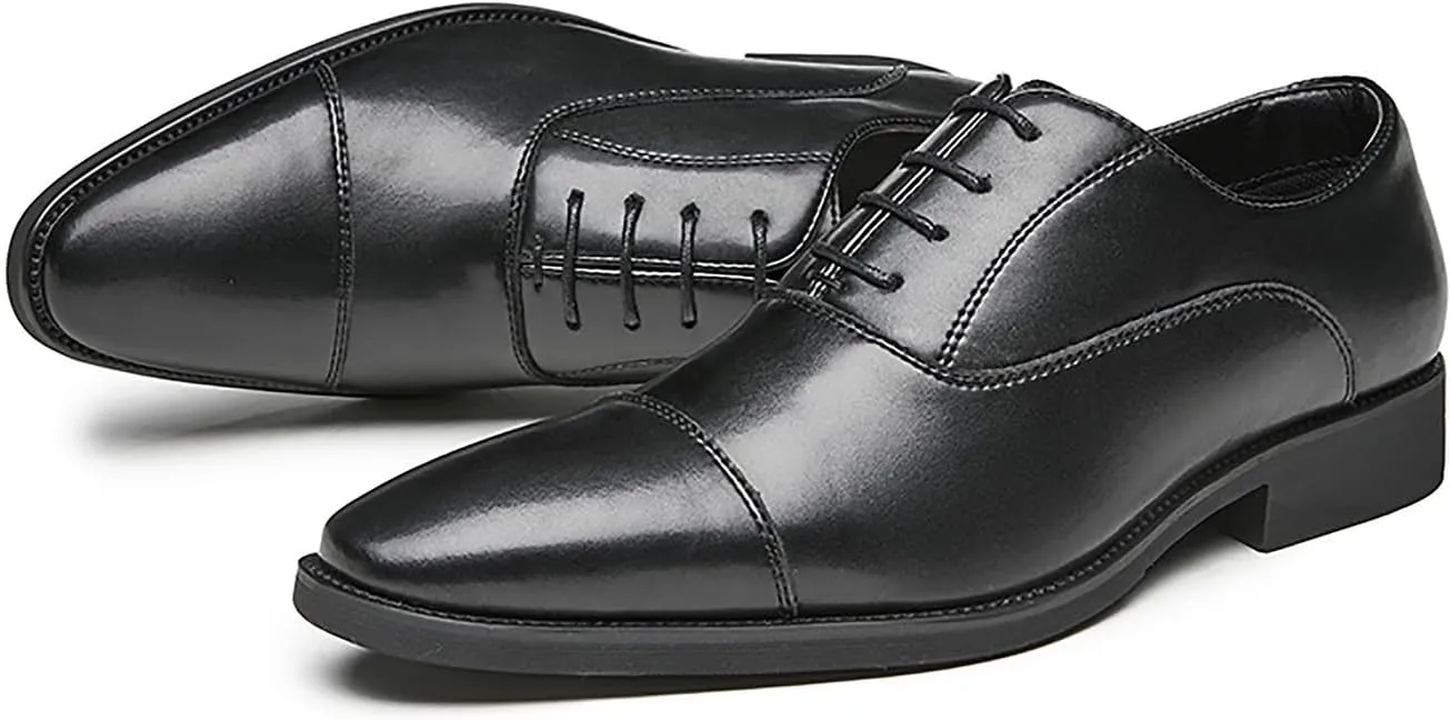 Mens Dress Shoes Cap Toe Oxfords Shoes Leather Formal Tuxedo Casual Derby Wedding Shoes for Men