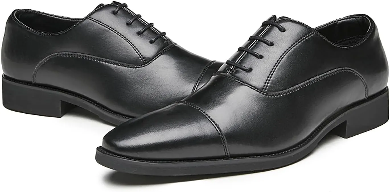 Mens Dress Shoes Cap Toe Oxfords Shoes Leather Formal Tuxedo Casual Derby Wedding Shoes for Men