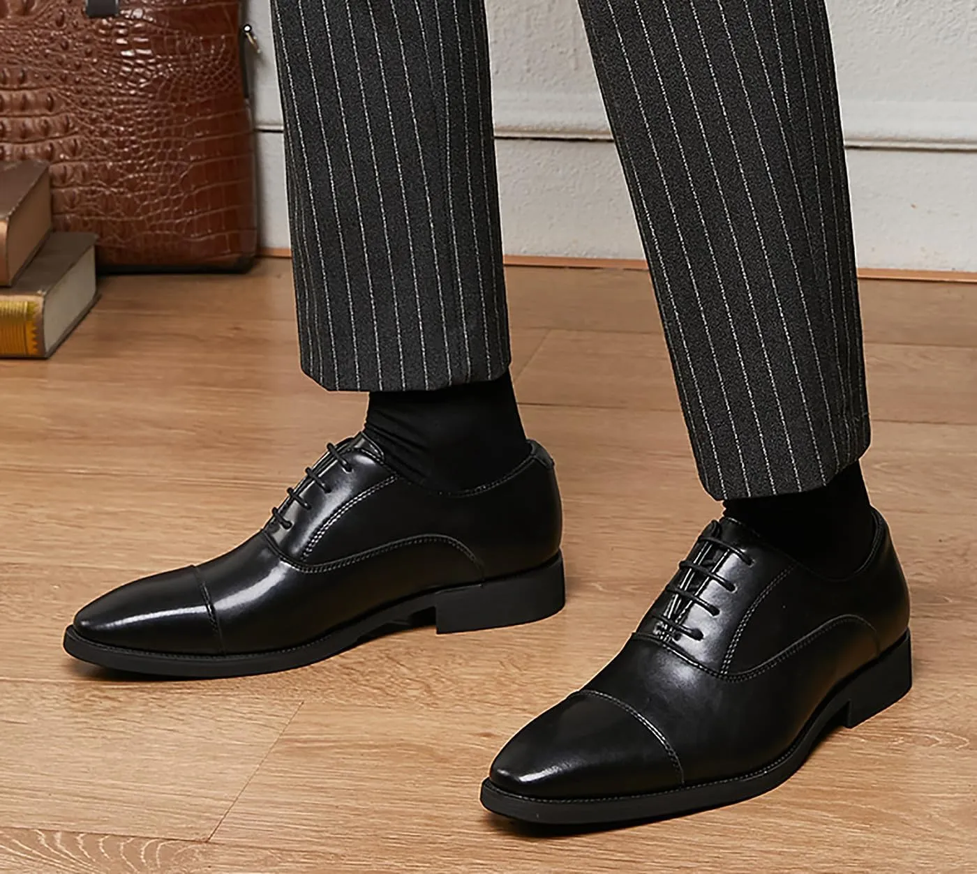 Mens Dress Shoes Cap Toe Oxfords Shoes Leather Formal Tuxedo Casual Derby Wedding Shoes for Men