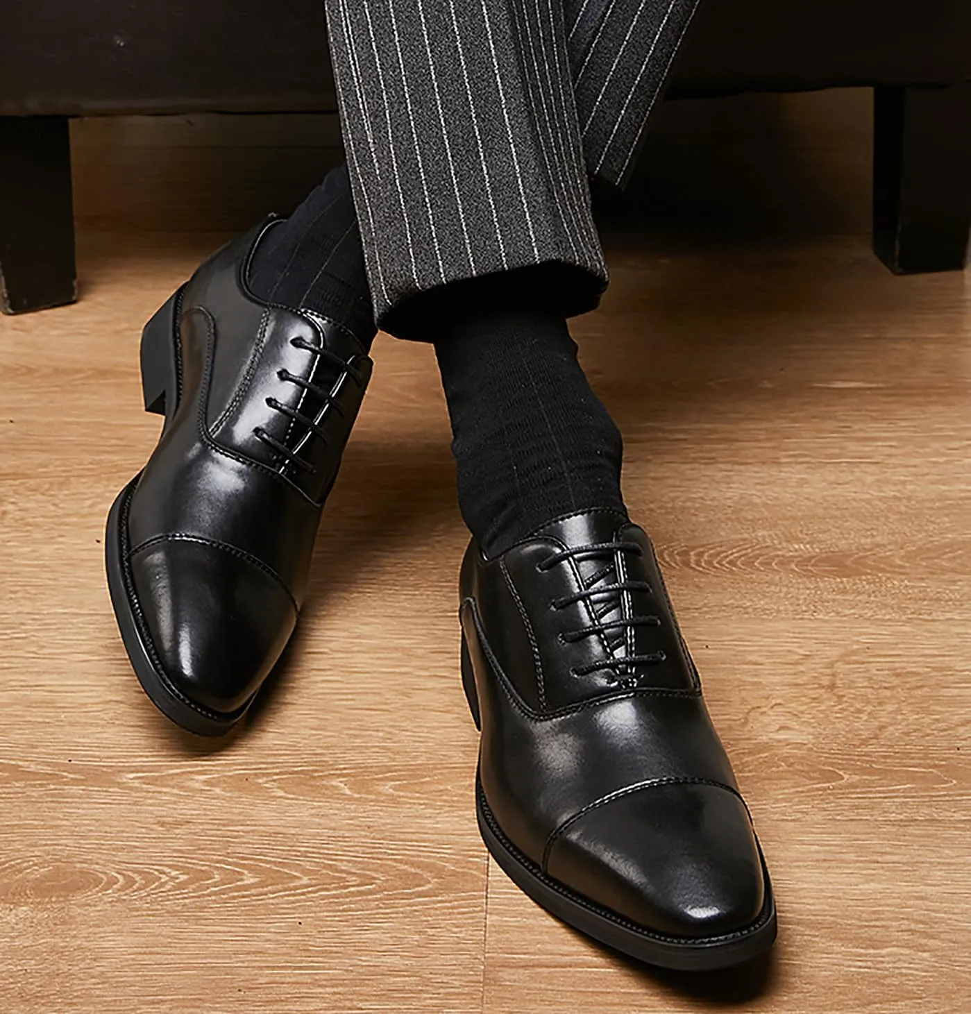 Mens Dress Shoes Cap Toe Oxfords Shoes Leather Formal Tuxedo Casual Derby Wedding Shoes for Men