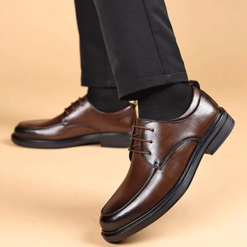 Men's Genuine Leather Lace Up Oxfords Plain Toe Classic Oxfords Shoes for Formal Business Wedding