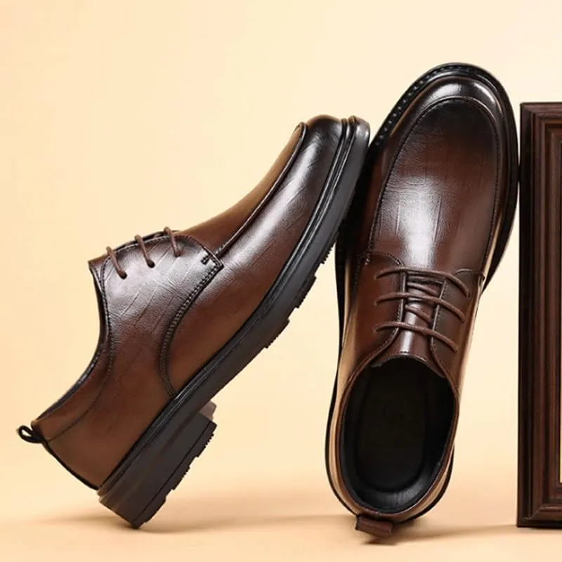 Men's Genuine Leather Lace Up Oxfords Plain Toe Classic Oxfords Shoes for Formal Business Wedding