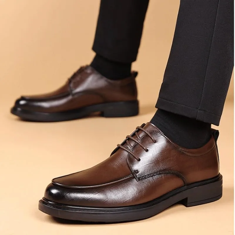 Men's Genuine Leather Lace Up Oxfords Plain Toe Classic Oxfords Shoes for Formal Business Wedding