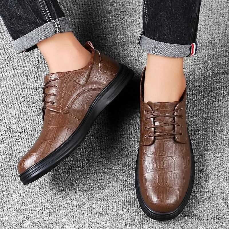 Men's Genuine Leather Oxford Shoes Breathable Leather Wingtip Brogue Non Slip Chunky Heel Dress Shoes for Dating Prom Business
