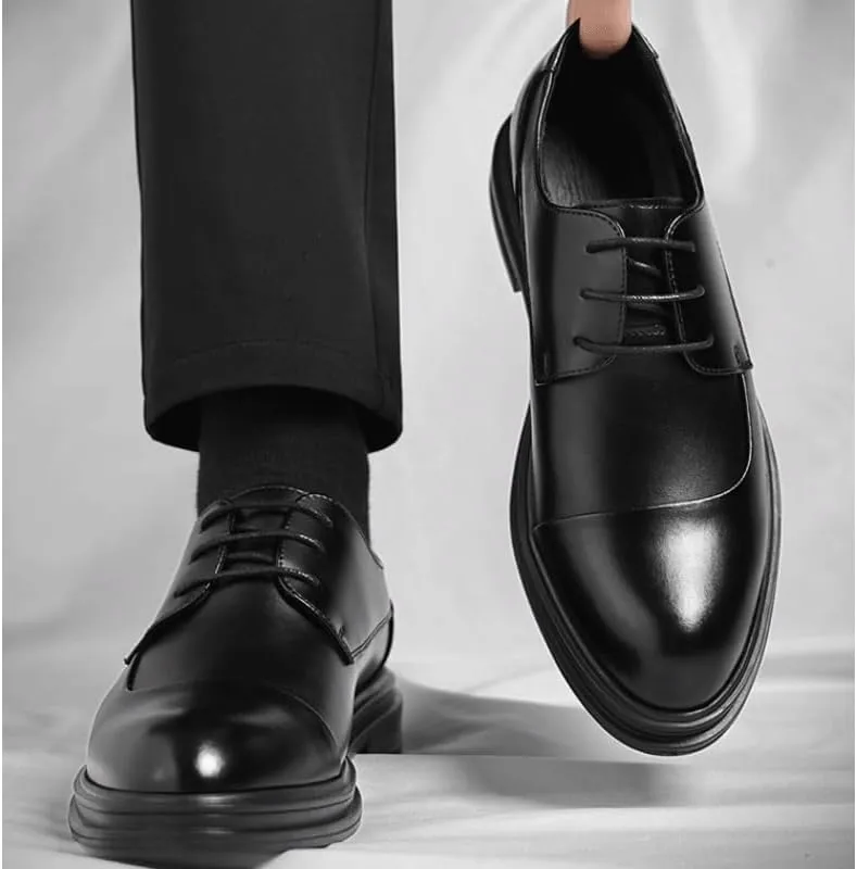 Men's Genuine Leather Platform Slip-On Oxfords Office Working Shoes Business Formal Wedding Party Shoes Flat Penny Derby for Dating Business Party