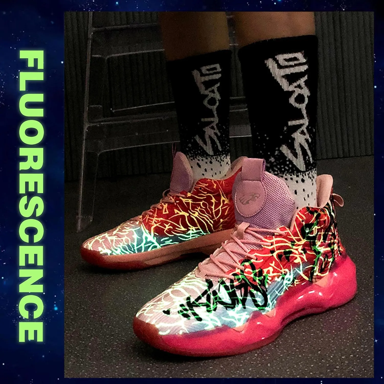 Men's High-Top Basketball ShoesWear-Resistant and Anti-Slip Soles Running Shoes Graffiti Design Fashionable Sports Shoes