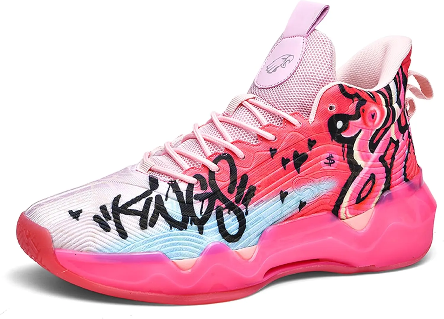 Men's High-Top Basketball ShoesWear-Resistant and Anti-Slip Soles Running Shoes Graffiti Design Fashionable Sports Shoes