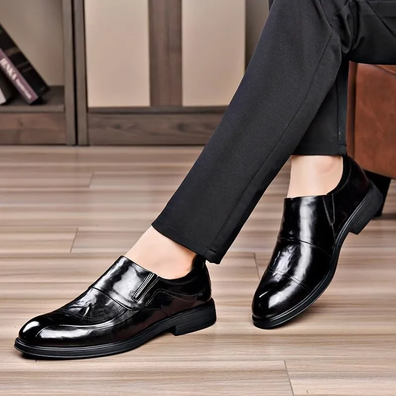 Men's Leather Lace Up Platform Block Heel Business Oxford Shoes Business Height Increasing Non-Slip Softsole Walking Oxford Shoes