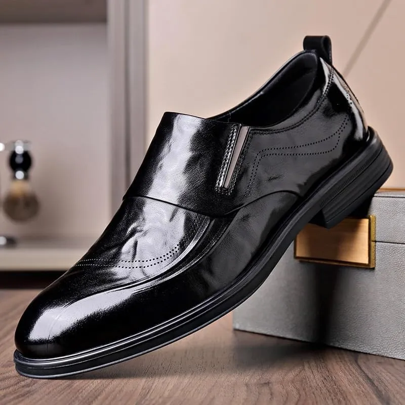 Men's Leather Lace Up Platform Block Heel Business Oxford Shoes Business Height Increasing Non-Slip Softsole Walking Oxford Shoes