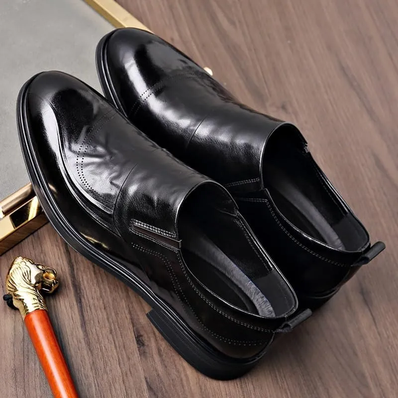 Men's Leather Lace Up Platform Block Heel Business Oxford Shoes Business Height Increasing Non-Slip Softsole Walking Oxford Shoes