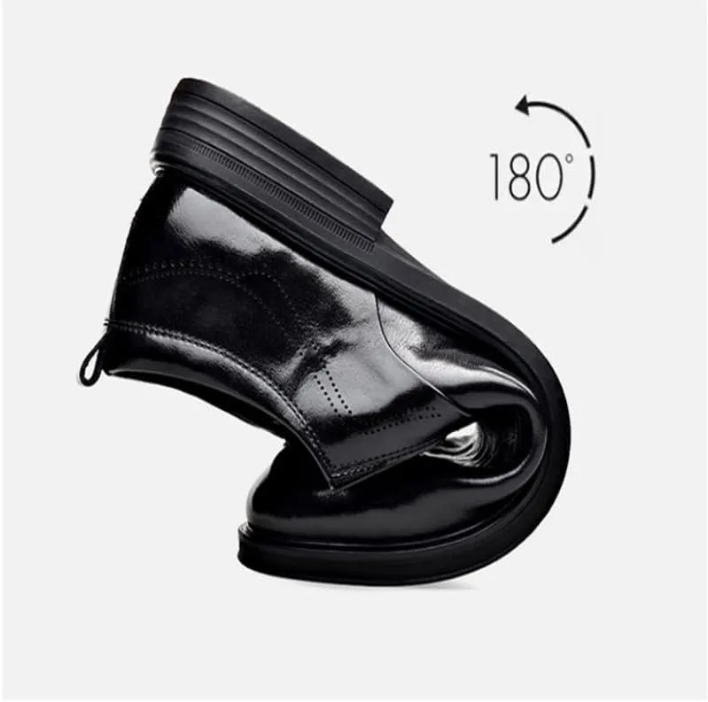Men's Leather Lace Up Platform Block Heel Business Oxford Shoes Business Height Increasing Non-Slip Softsole Walking Oxford Shoes
