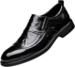 Men's Leather Lace Up Platform Block Heel Business Oxford Shoes Business Height Increasing Non-Slip Softsole Walking Oxford Shoes