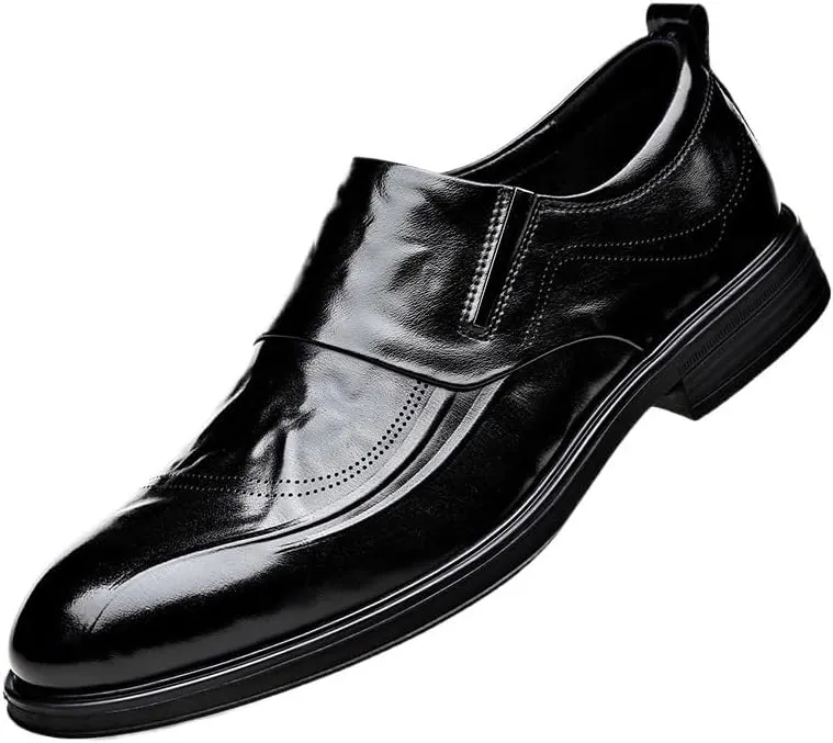 Men's Leather Lace Up Platform Block Heel Business Oxford Shoes Business Height Increasing Non-Slip Softsole Walking Oxford Shoes