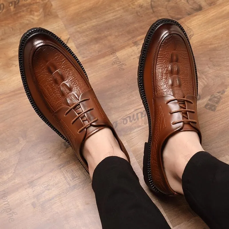 Men's Leather Platform Slip-On Oxfords Breathable Modern Leather Business Casual Scale Pattern Comfort Formal Shoes