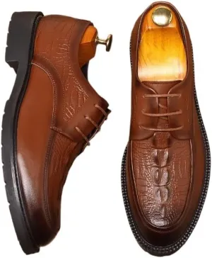 Men's Leather Platform Slip-On Oxfords Breathable Modern Leather Business Casual Scale Pattern Comfort Formal Shoes
