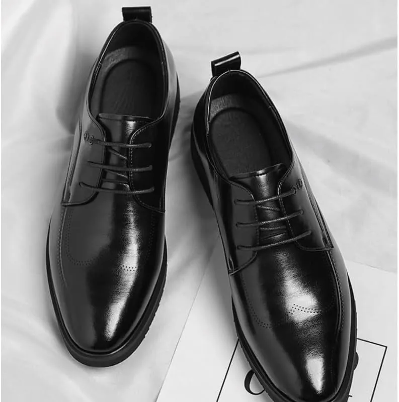 Men's Patent Leather Slip-on Dress Shoes Fashion Pointed Toe Lace Up Business Tuxedo Shoes Wedding Business
