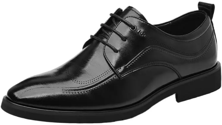 Men's Patent Leather Slip-on Dress Shoes Fashion Pointed Toe Lace Up Business Tuxedo Shoes Wedding Business