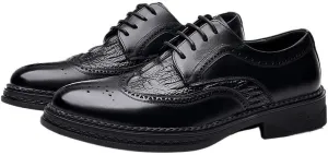 Men's Vintage Crocodile Print Strap Slip On Dress Shoes Office Working Premium Leather Derby Comfort Business Casual Oxford Shoes