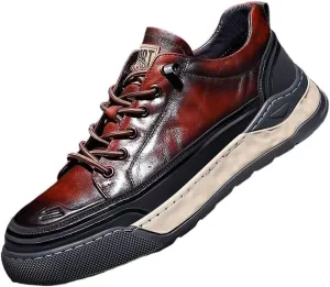 Mens Vintage Leather Lace Up Platform Fashion Sneakers Casual Non Slip Round Toe Walking Oxford Shoes for Male Business Work Office Dress
