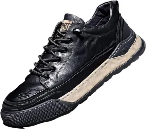 Mens Vintage Leather Lace Up Platform Fashion Sneakers Casual Non Slip Round Toe Walking Oxford Shoes for Male Business Work Office Dress