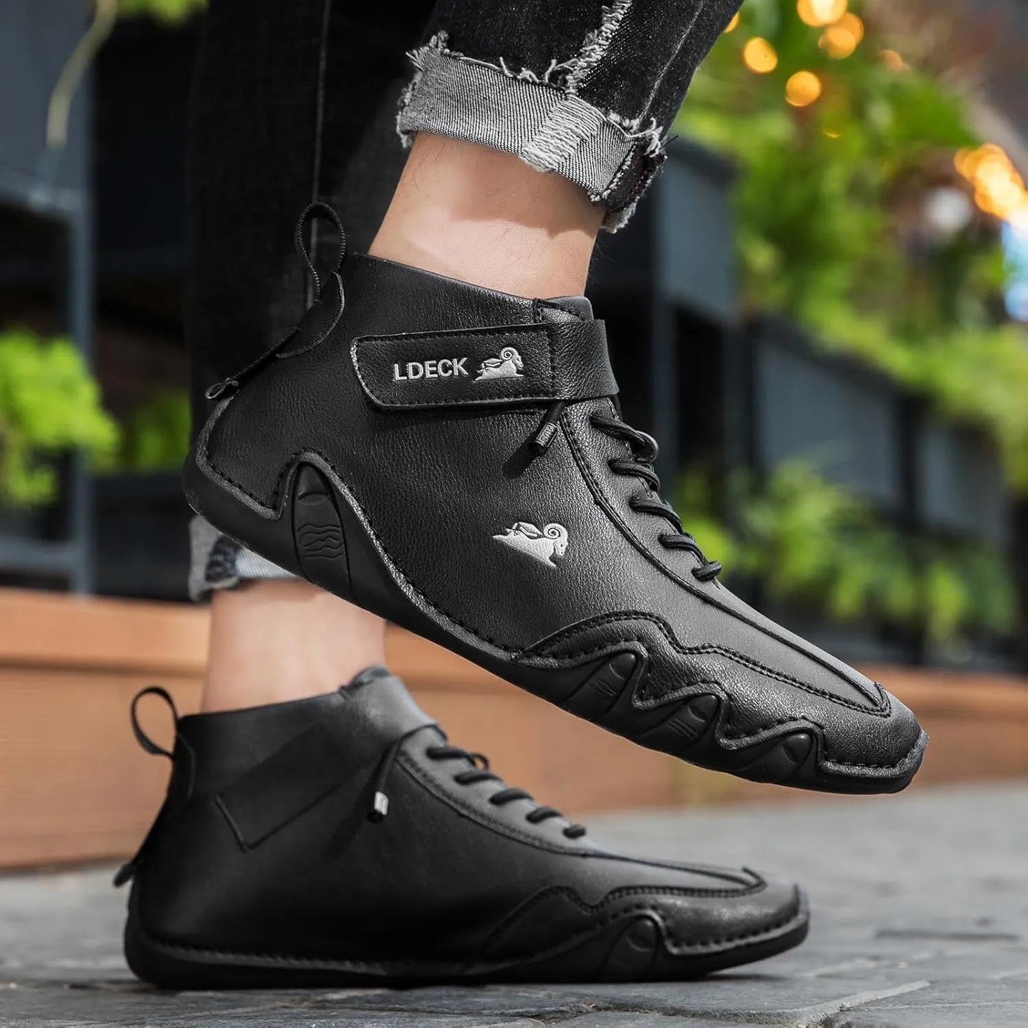 Men's Walking Shoes Trendy High Top Sneakers Hook and Loop Barefoot Shoes Soft Flat Soled Hiking Sneaker