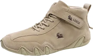 Men's Walking Shoes Trendy High Top Sneakers Hook and Loop Barefoot Shoes Soft Flat Soled Hiking Sneaker