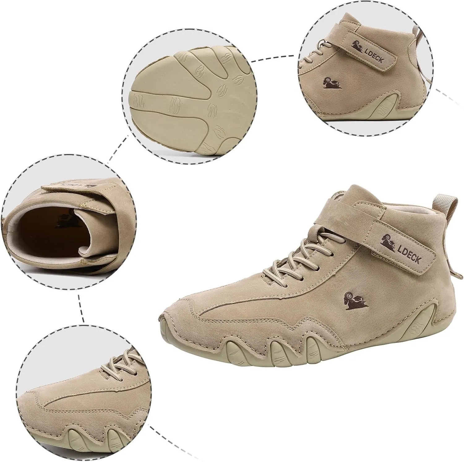 Men's Walking Shoes Trendy High Top Sneakers Hook and Loop Barefoot Shoes Soft Flat Soled Hiking Sneaker