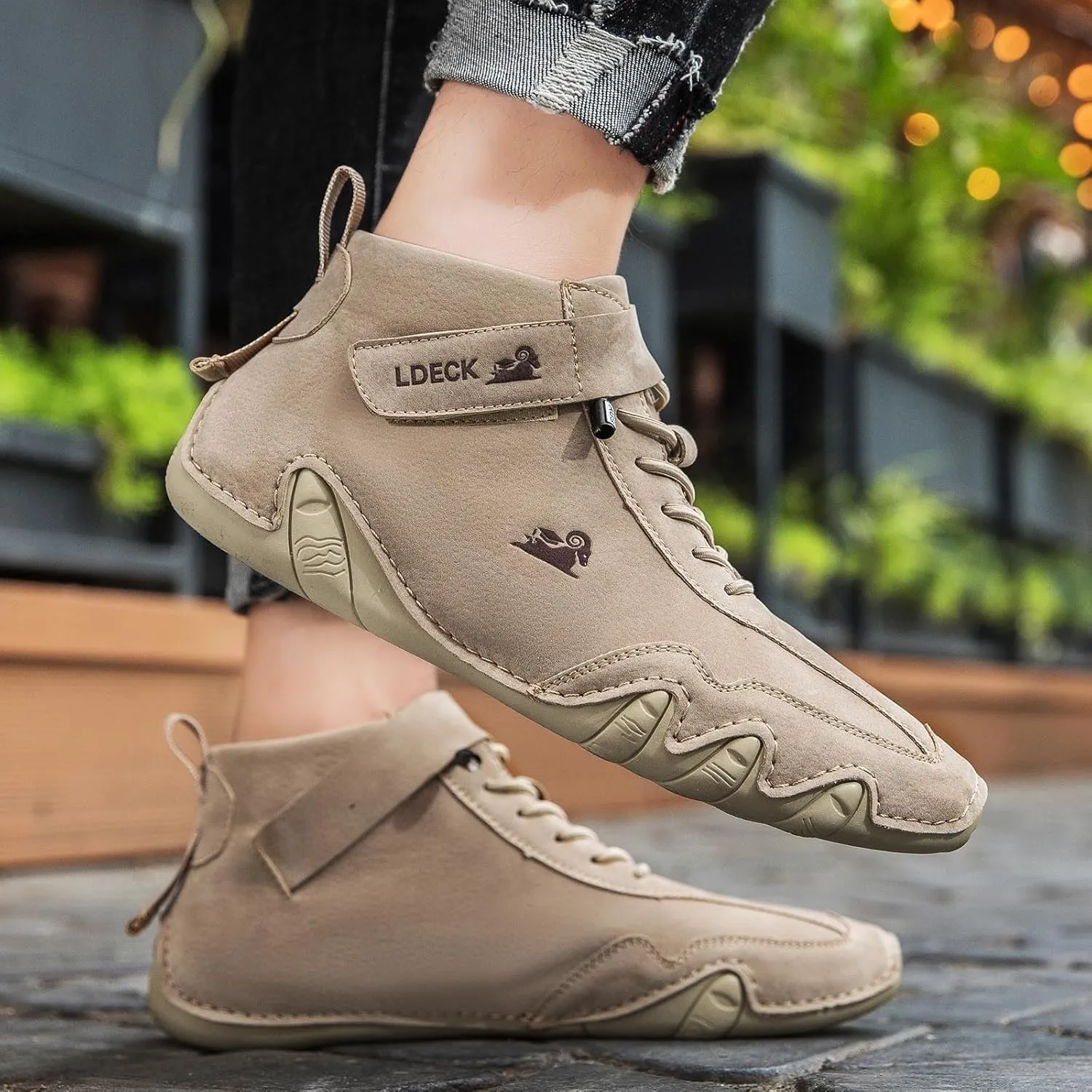 Men's Walking Shoes Trendy High Top Sneakers Hook and Loop Barefoot Shoes Soft Flat Soled Hiking Sneaker